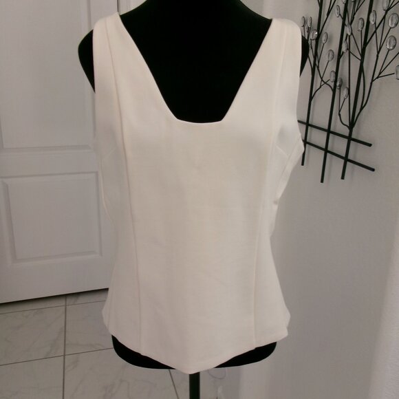 New EXPRESS Cream Ponte V-Neck Seamed Sleeveless Top Blouse L NWT - Picture 1 of 10